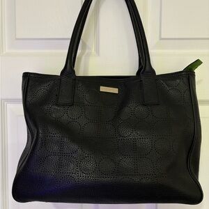 EUC Kate Spade Noel Rue Black Tote Perforated Pebbled Leather Handbag